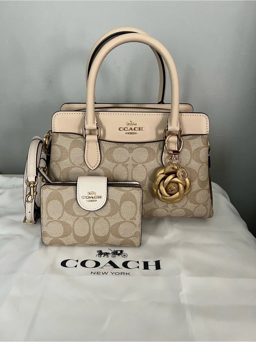 Coach Mini Darcie Carryall In Blocked Signature Canvas With Wallet